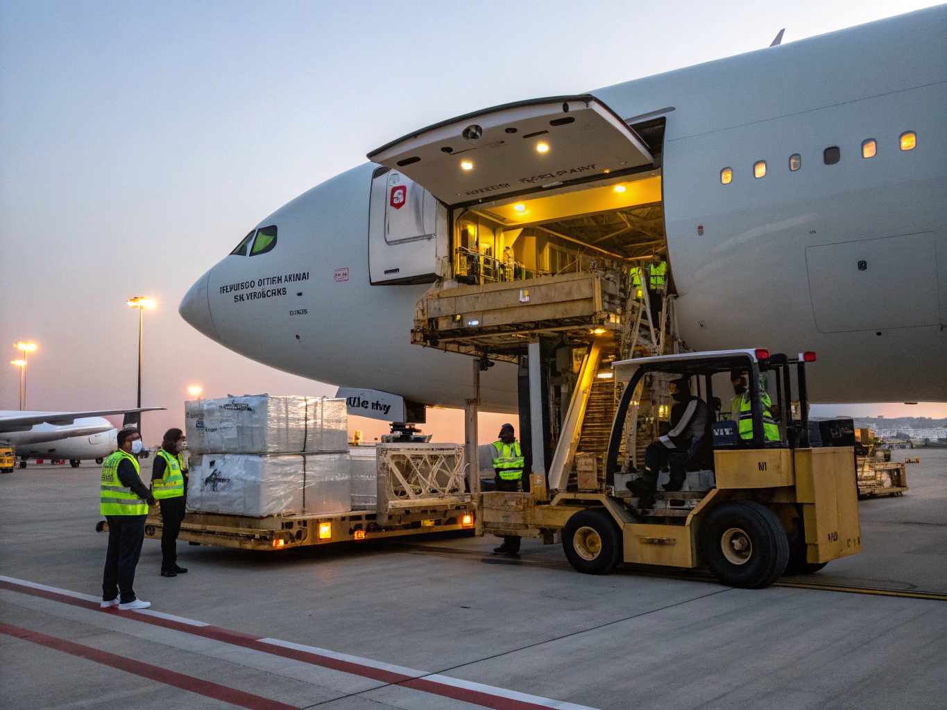 Precision air cargo loading operations under terminal floodlights