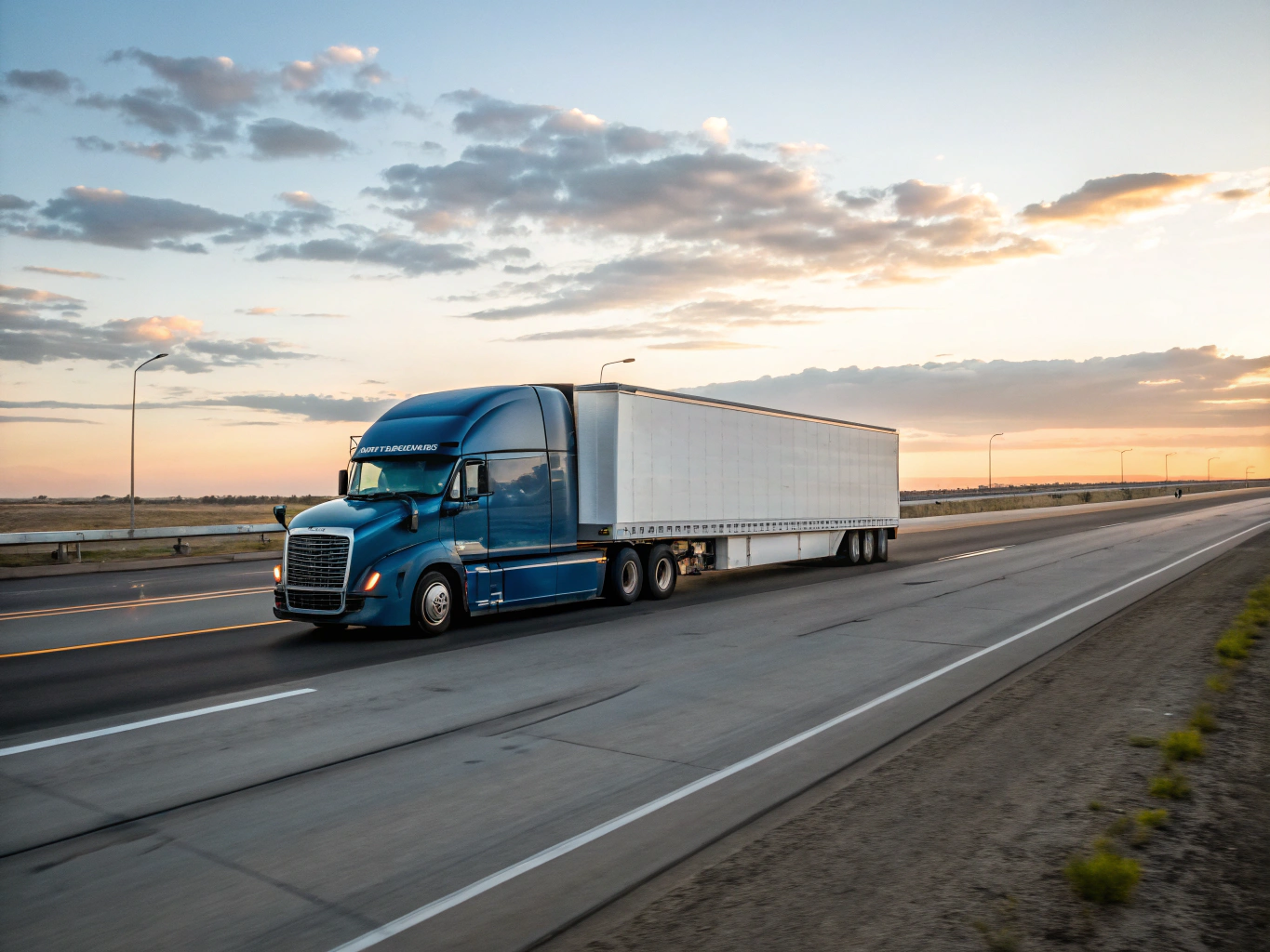 Heavy linehaul freight tractor trailer navigating coastal highway corridor