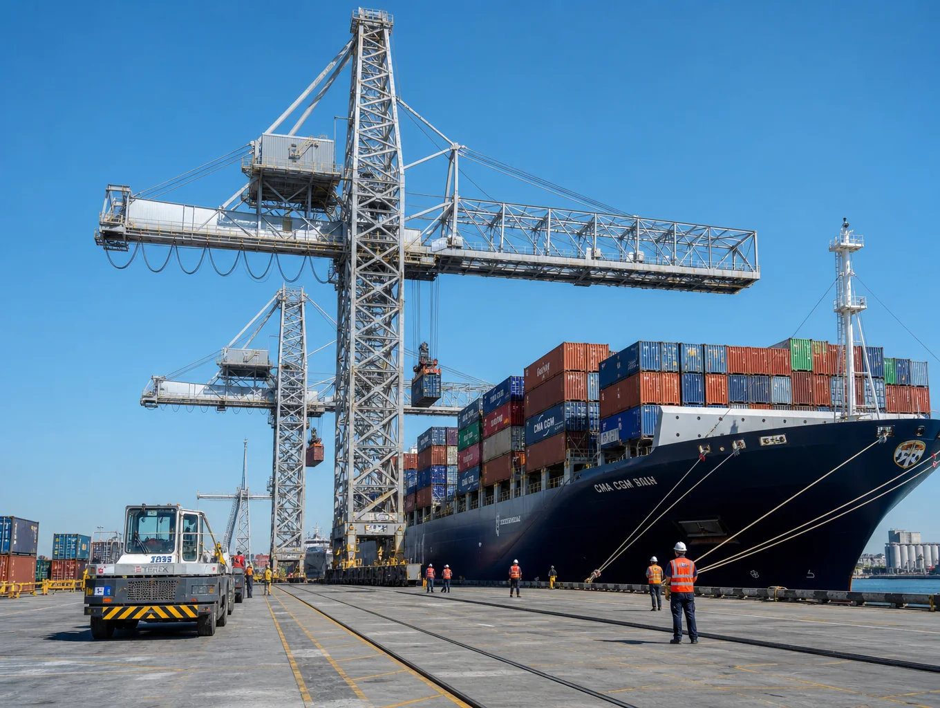 Automated intermodal freight terminal and loading docks