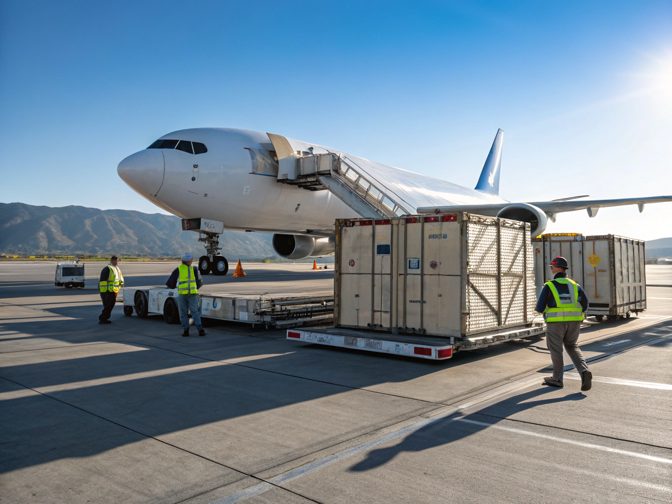 Air freight terminal pallet loading and tarmac logistics