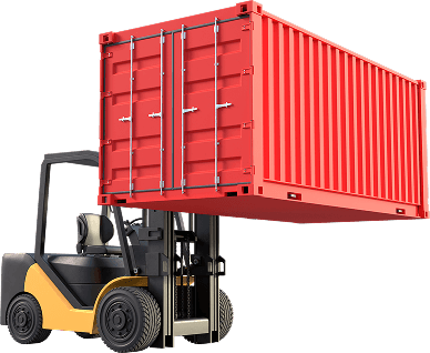 Logistics forklift lifting cargo container