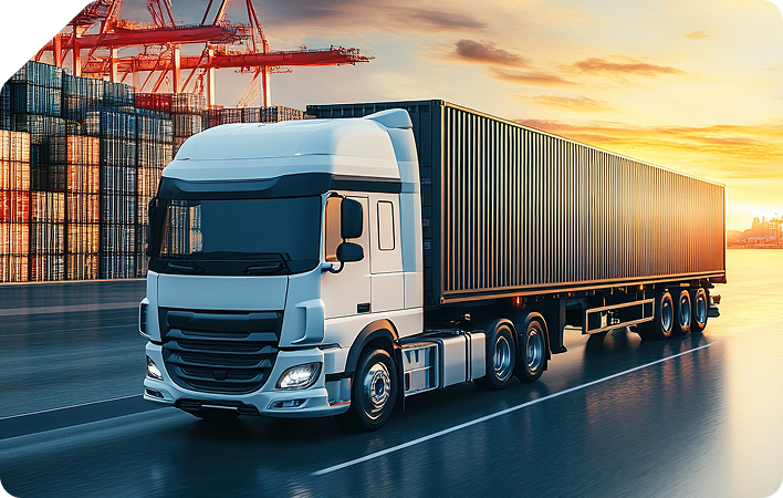 Freight transport truck with shipping container